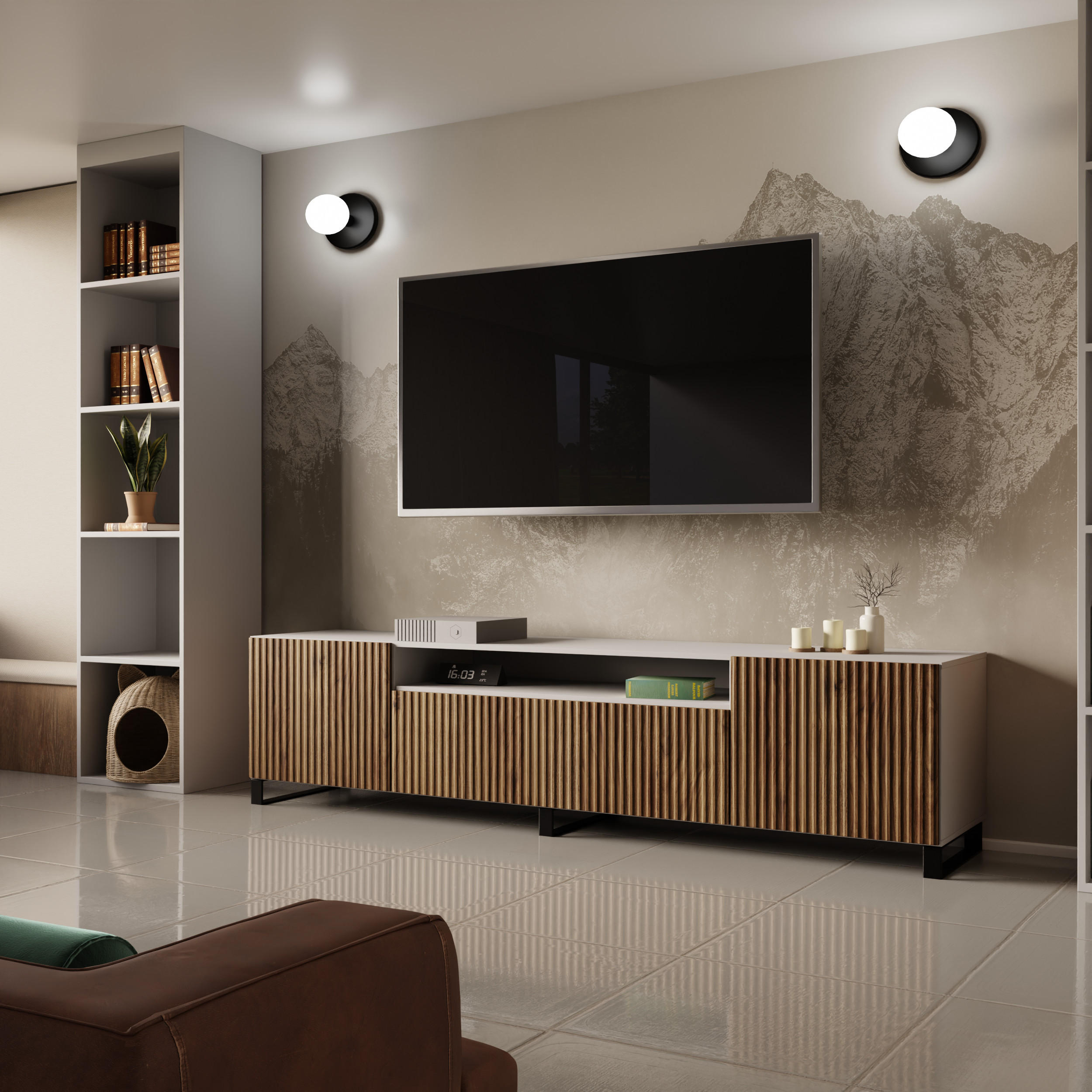 TV-SCHRANK NOE - Wildeiche/Weiß, Holzwerkstoff (200/53/41cm) - Meblini
