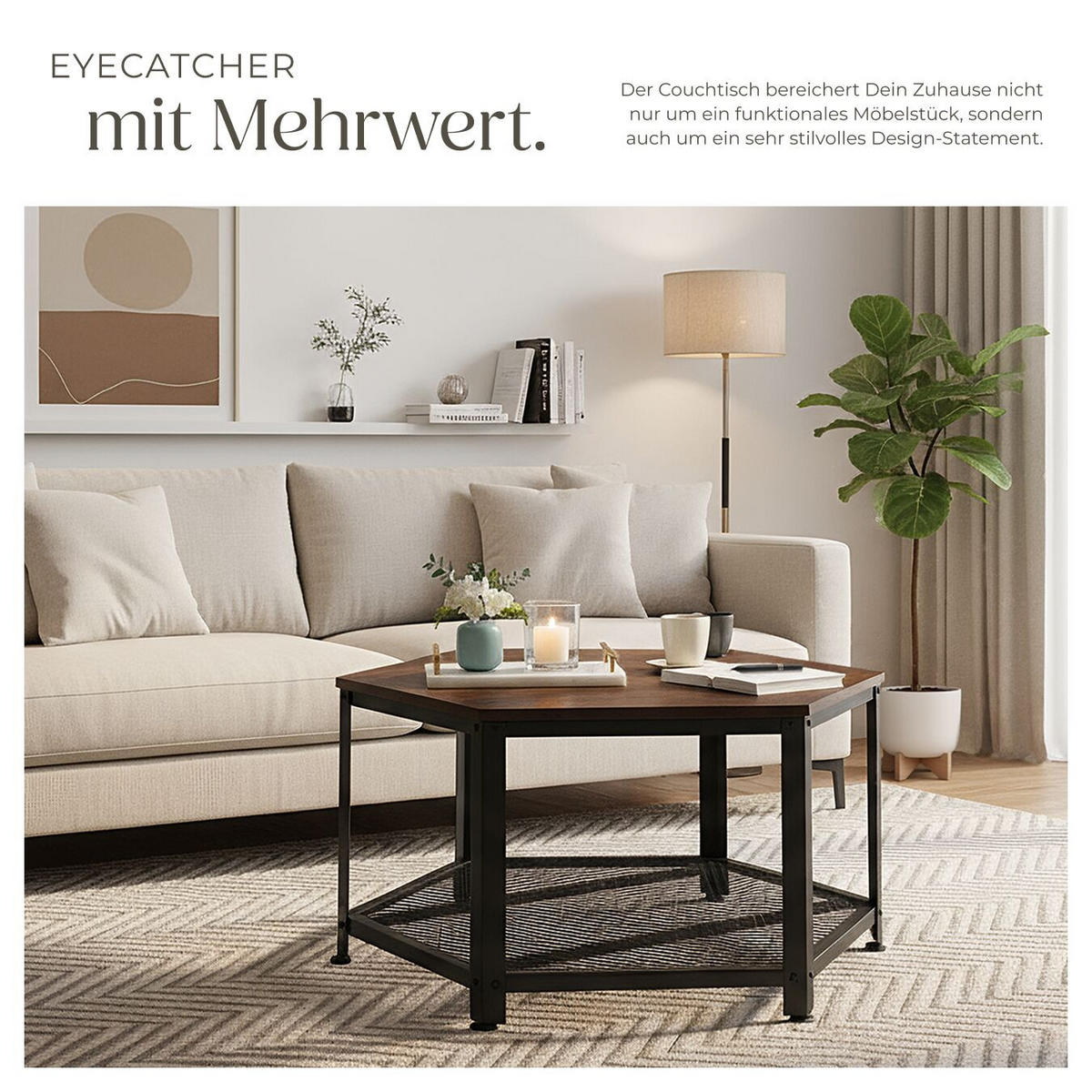 COUCHTISCH Norwich,86,5 x 75 x 46,5 cm,Industrial Holz dunkel, rustikal - Rostfarben, Holz (75/86.5/46.5cm) - tectake