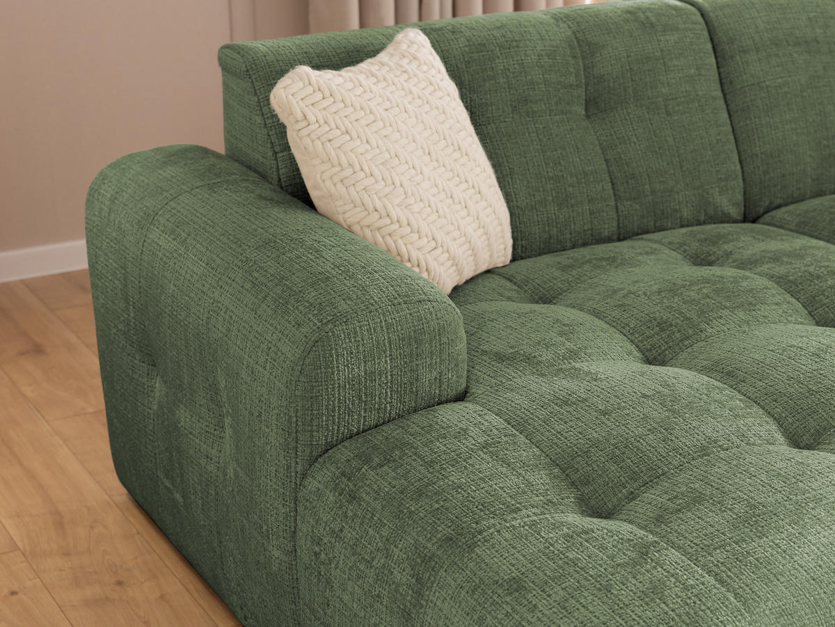 ECKSOFA Kozy im Bumpy-Design mit fester Rückenlehne aus weichem Grün Chenille-Stoff - Ottomane links - Schwarz/Grün, Holz/Kunststoff (161/234cm) - S-Style Möbel