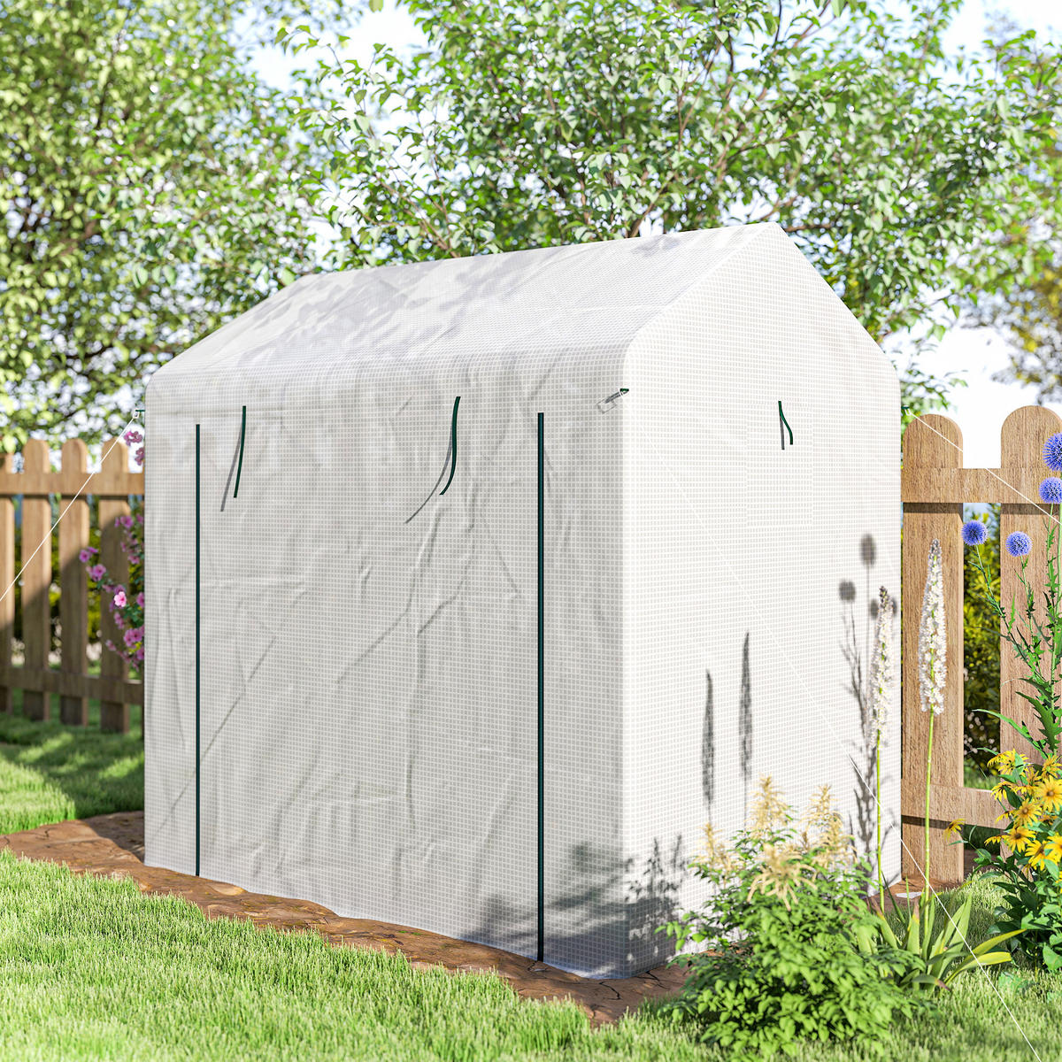 FOLIENGEWÄCHSHAUS Stahl PE Weiß - Weiß, Kunststoff (140/200/200cm) - Outsunny