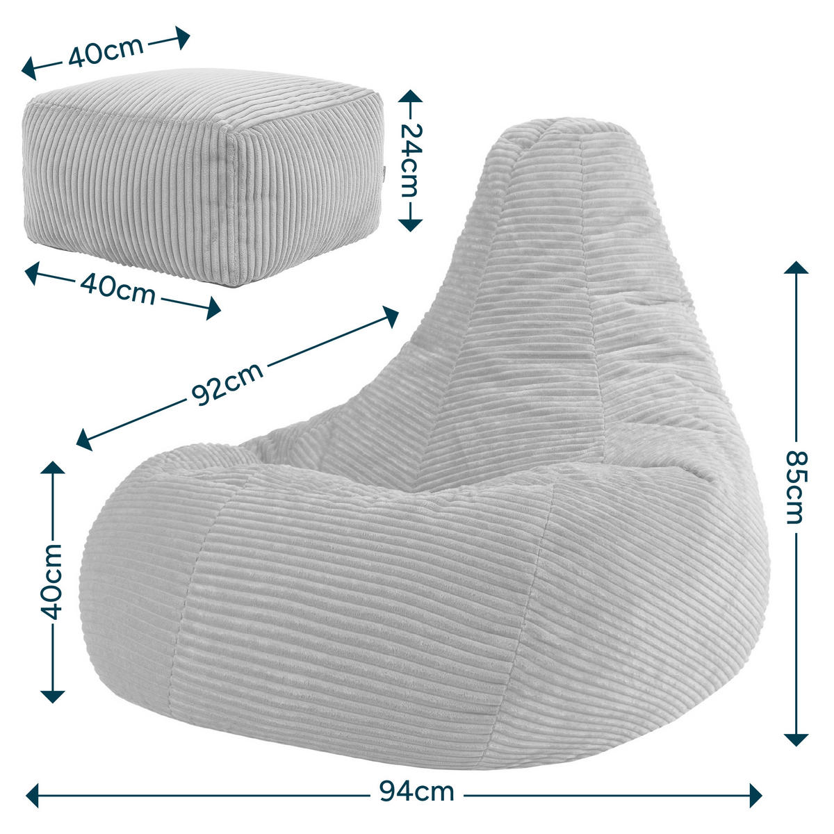 SITZSACK mit Hocker Dalton XXL Cord - Beige, Textil (94/40/92cm) - icon