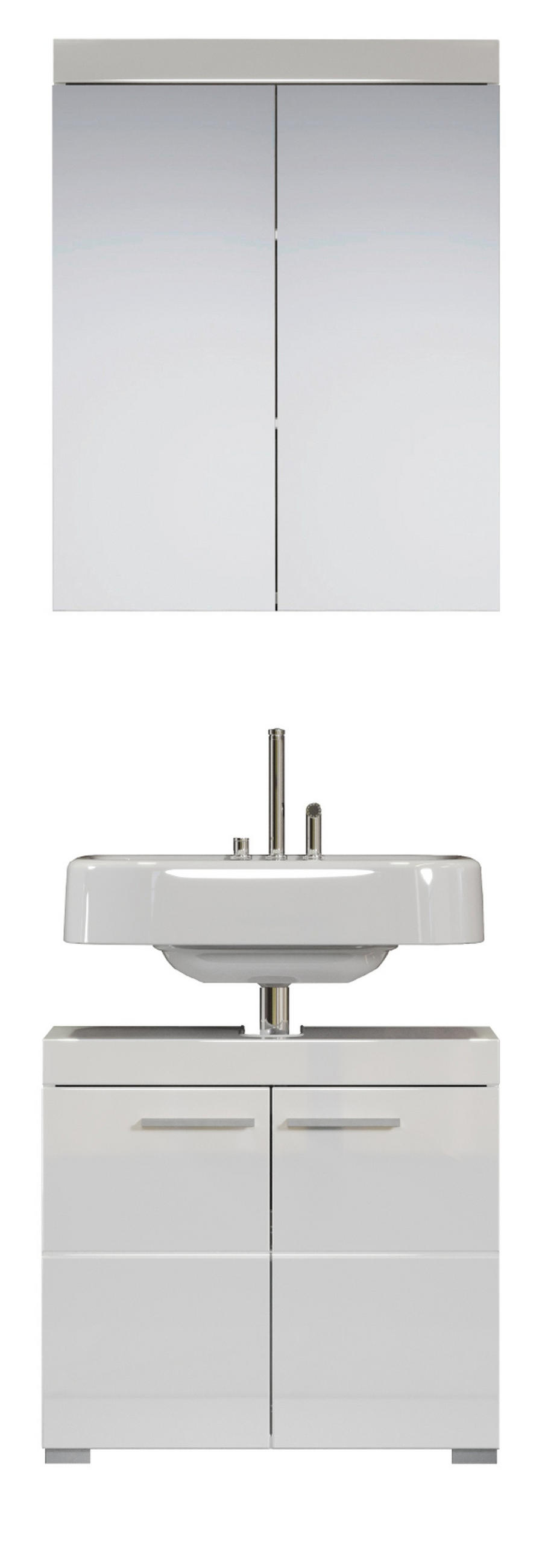 BADMÖBEL-SET weiß Hochglanz 2-teilig 60 cm, Badkombination in modernem Design - Weiß Hochglanz/Silberfarben, Glas/Holzwerkstoff (60/190/34cm) - Top.Furn