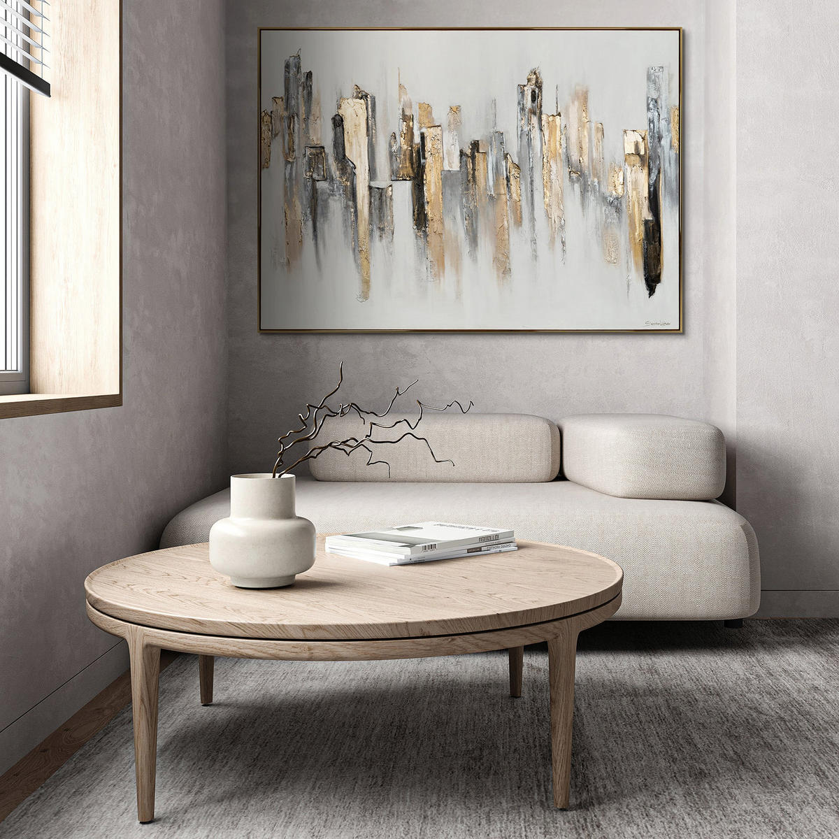 GEMÄLDE Stadtrhythmen Schattenfugenrahmen Gold 140x100 cm - Goldfarben, Holz (140/100cm) - YS-art gallery