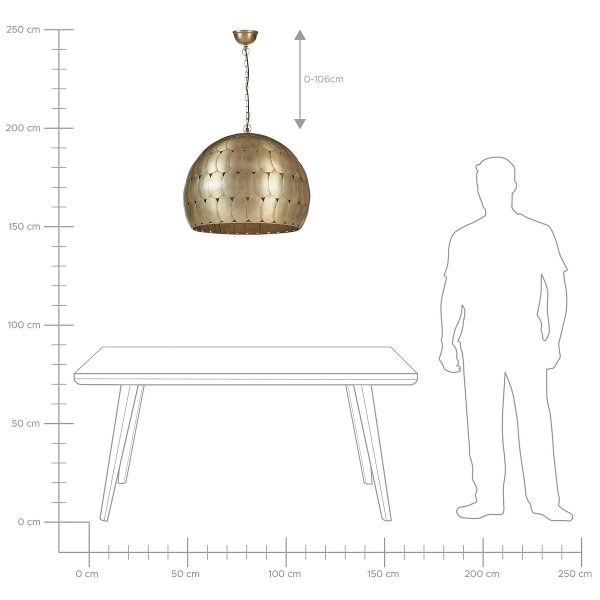 HÄNGELEUCHTE Harangi 50/50/156 cm - Messingfarben, Metall (50/50/156cm) - Beliani