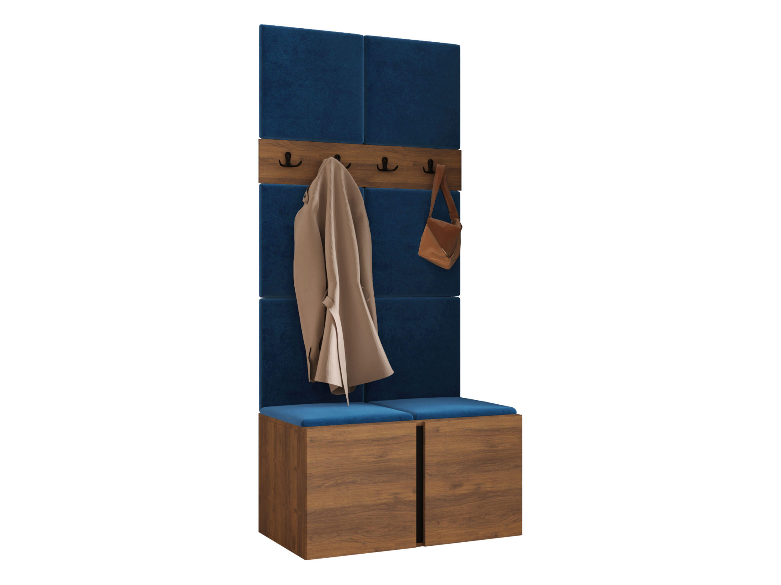 MOBILIER PENTRU HOL Orion IV - albastru/culoare lemn de nuc, material plastic/compozit lemnos (84/186/46cm) - MIRJAN24
