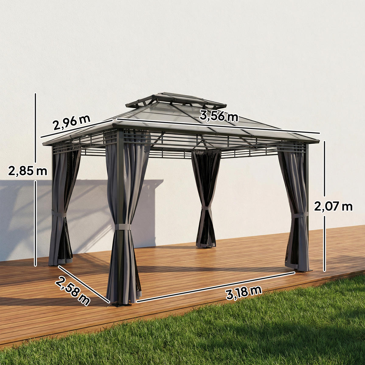 PAVILLON Metall Polycarbonat Dunkelgrau - Dunkelgrau, Metall (296/285/356cm) - Outsunny