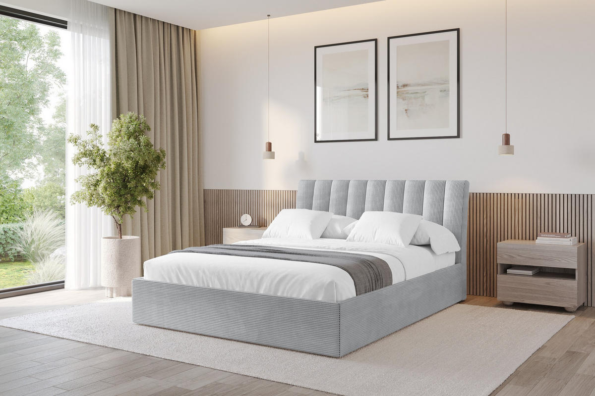 POLSTERBETT mit Bettkasten und Lattenrost, Boxbett ohne Matratze - ILAN 180x200 Grau - Alufarben, Holzwerkstoff/Textil (180/200cm) - ALTDECOR