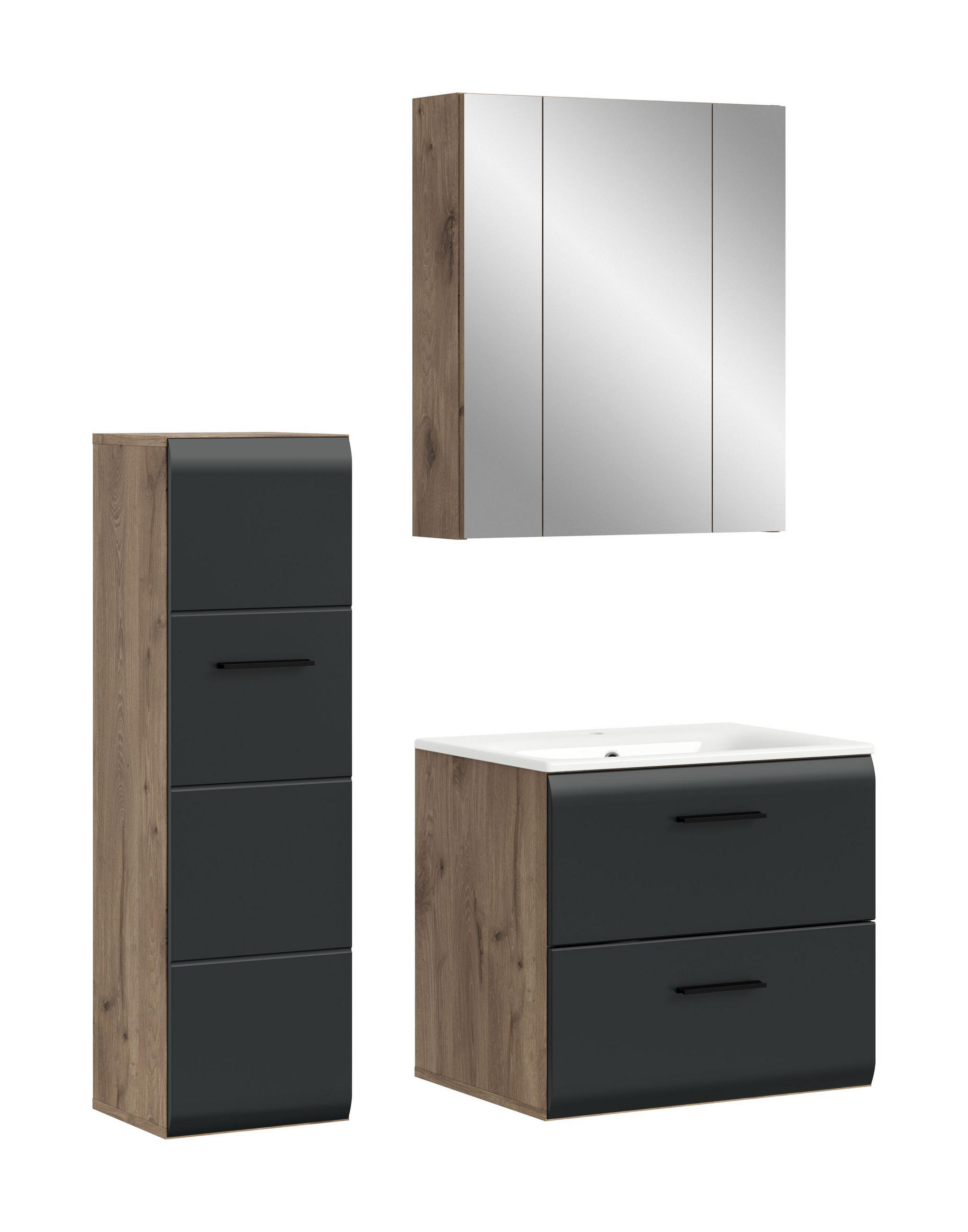 BADEZIMMER Alba 4-tlg. (B/H/T: ca. 105/185/46 cm) in Nox Oak /schwarz matt - Eichefarben, Holz (105/185/46cm)