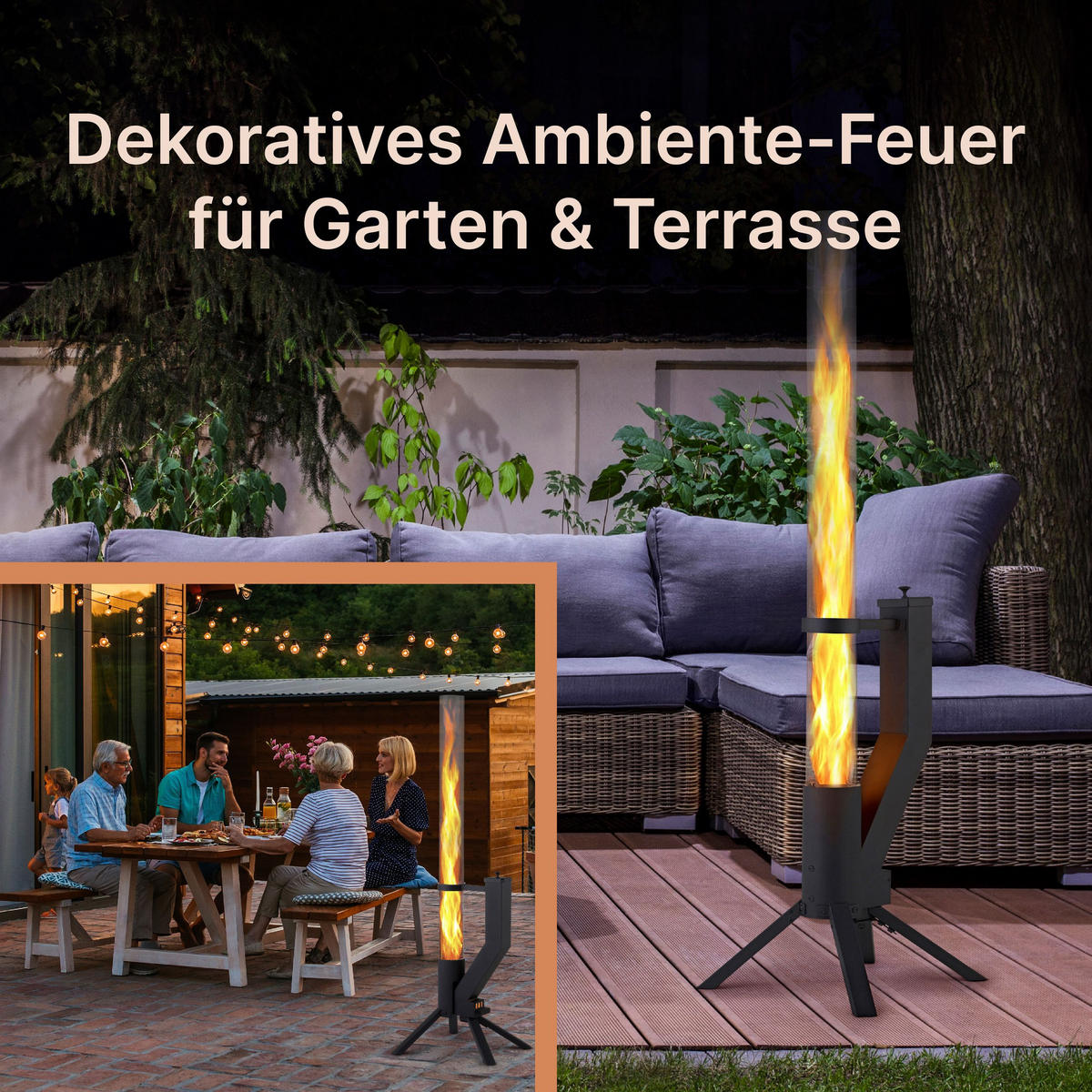 FEUERROHR – elegante Edelstahl Feuersäule und Pelletfackel - schwarz - Schwarz, Metall (36/130.6/35cm) - Gardenflare