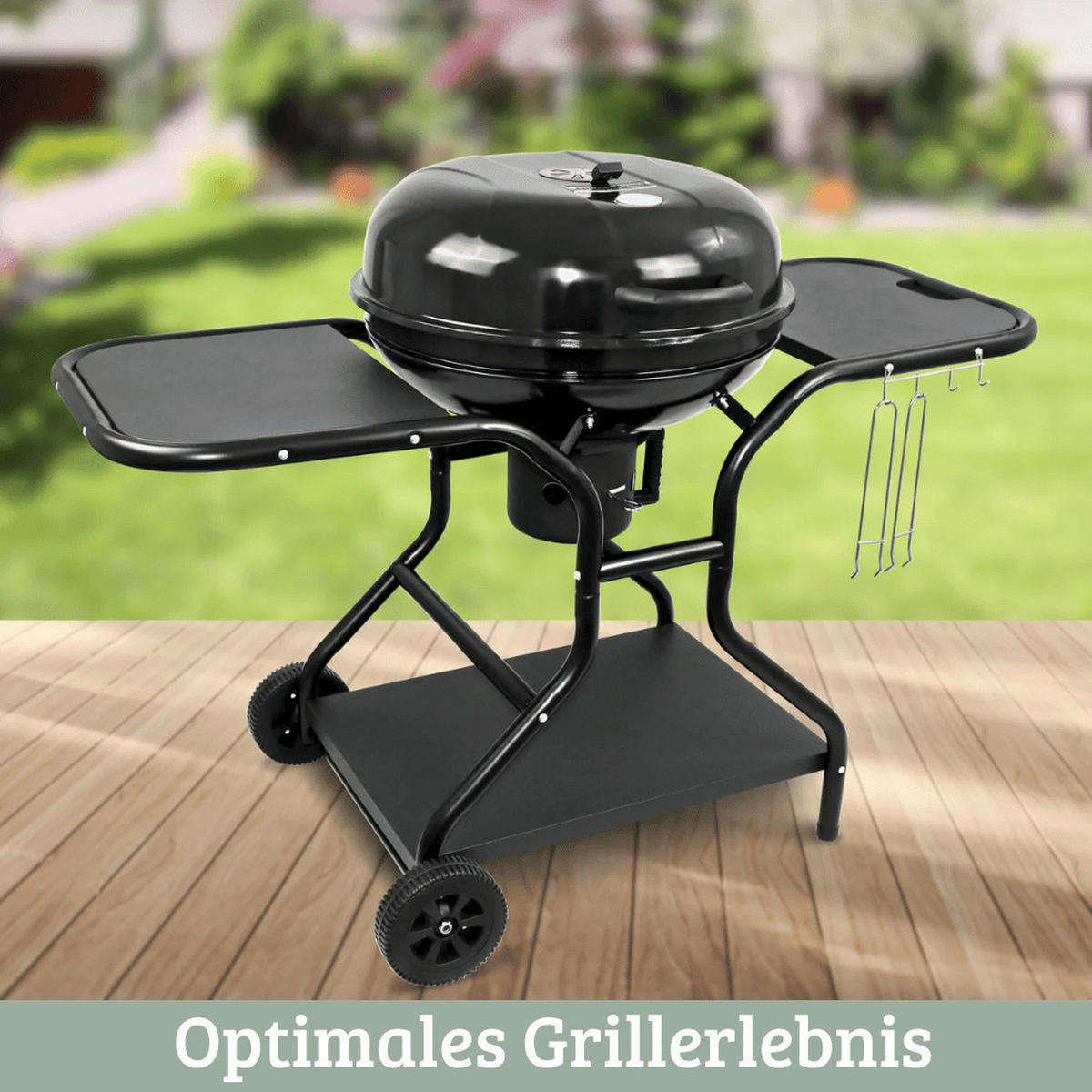KUGELGRILL Holzkohle EUGEN BBQ Grill Holzkohlegrill Schwarz - Schwarz, Metall (132/90/62cm) - DELUKE