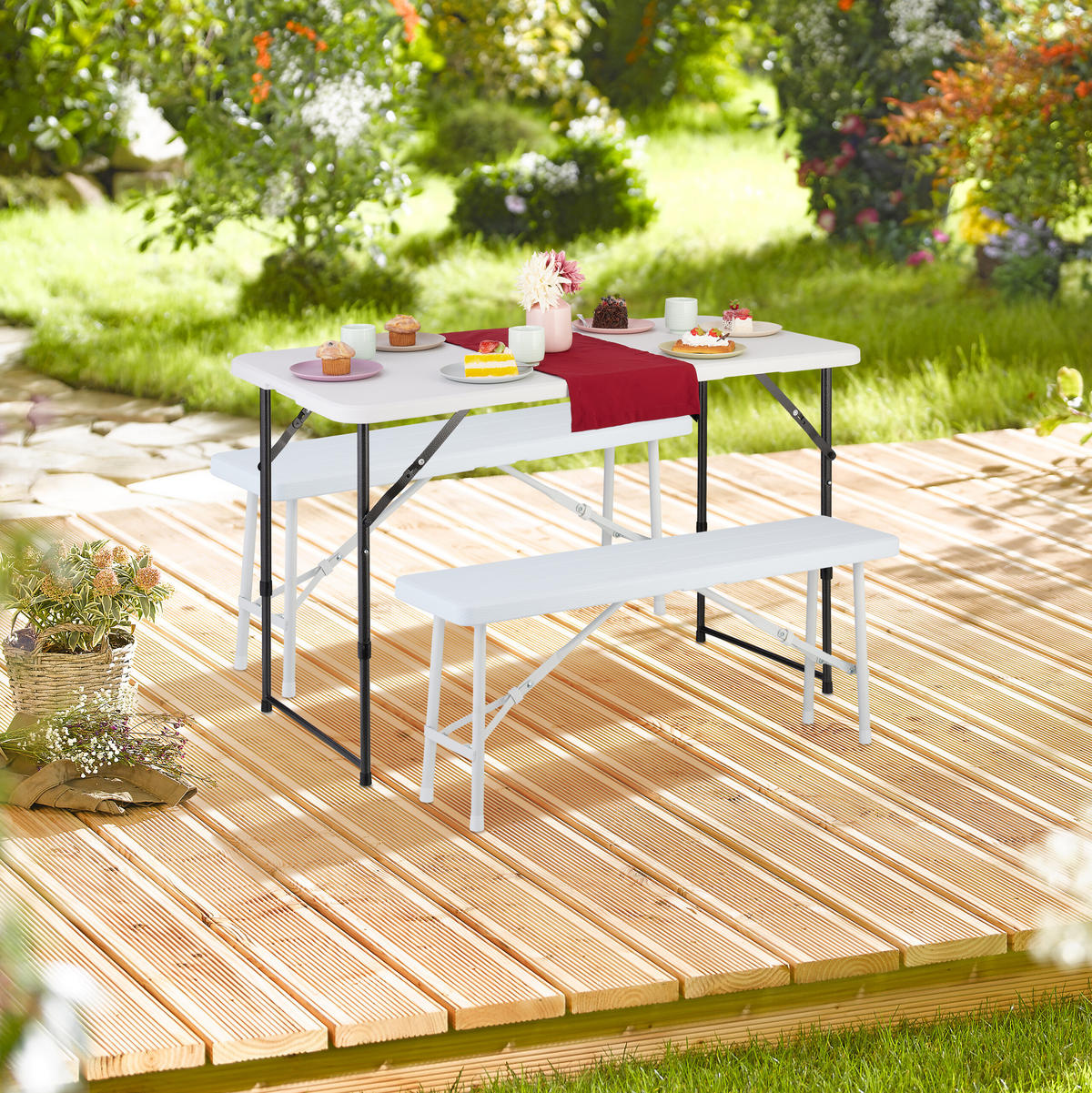 CAMPINGTISCH - Weiß, Kunststoff/Metall (60/120/53.5cm) - Relaxdays