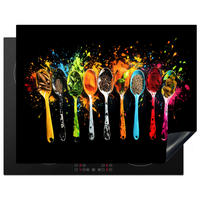 HERDABDECKPLATTE Löffel - Gewürze - Modern - Graffiti - Farbe - Farbenfroh 77x59 cm - Multicolor, Kunststoff (77/0.2/59cm) - MuchoWow