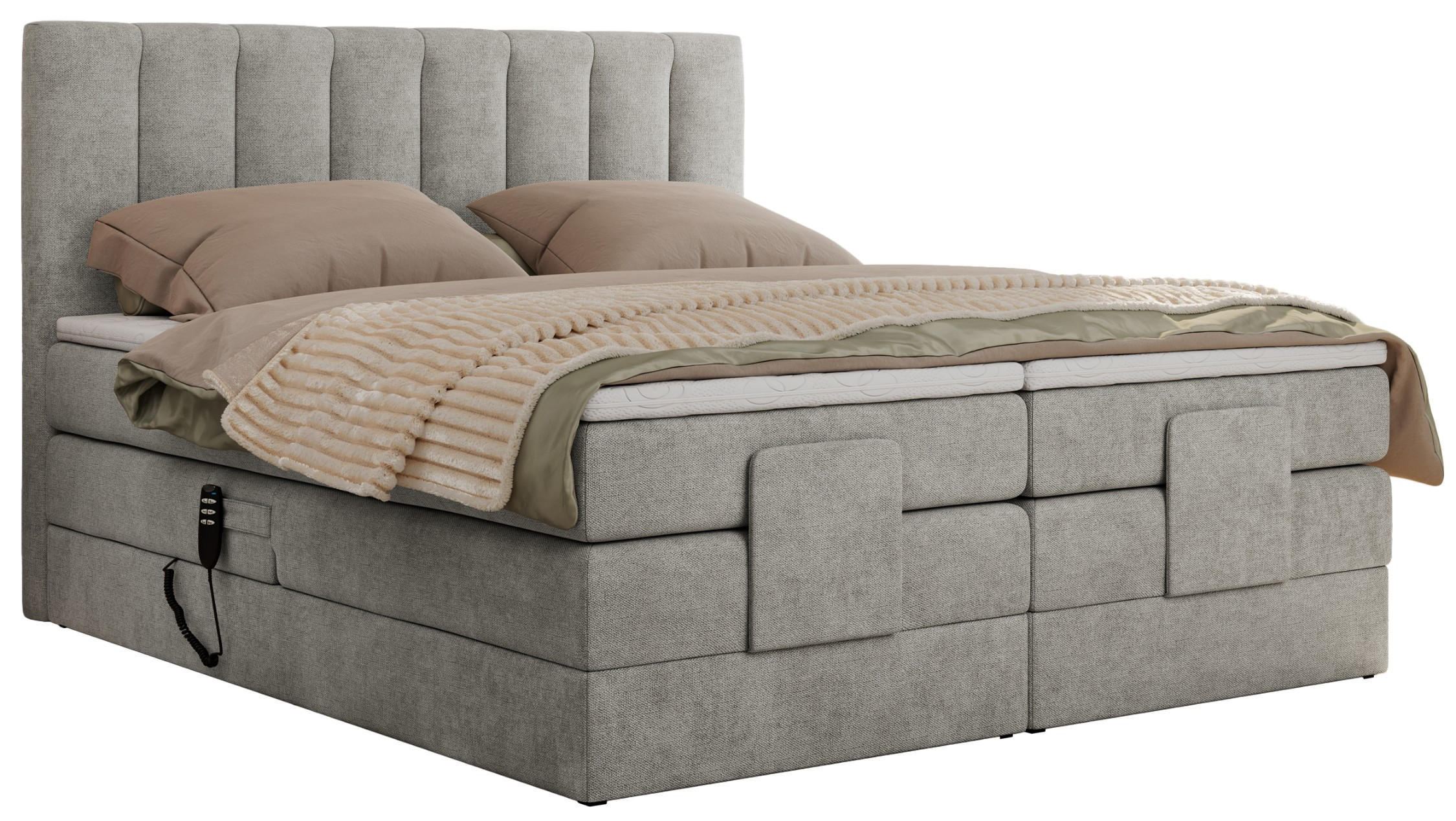 BOXBETT COMFORTO 140/200 - Hellgrau Struktur - H3 - Hellgrau, Holz/Textil (140/200cm) - MKS