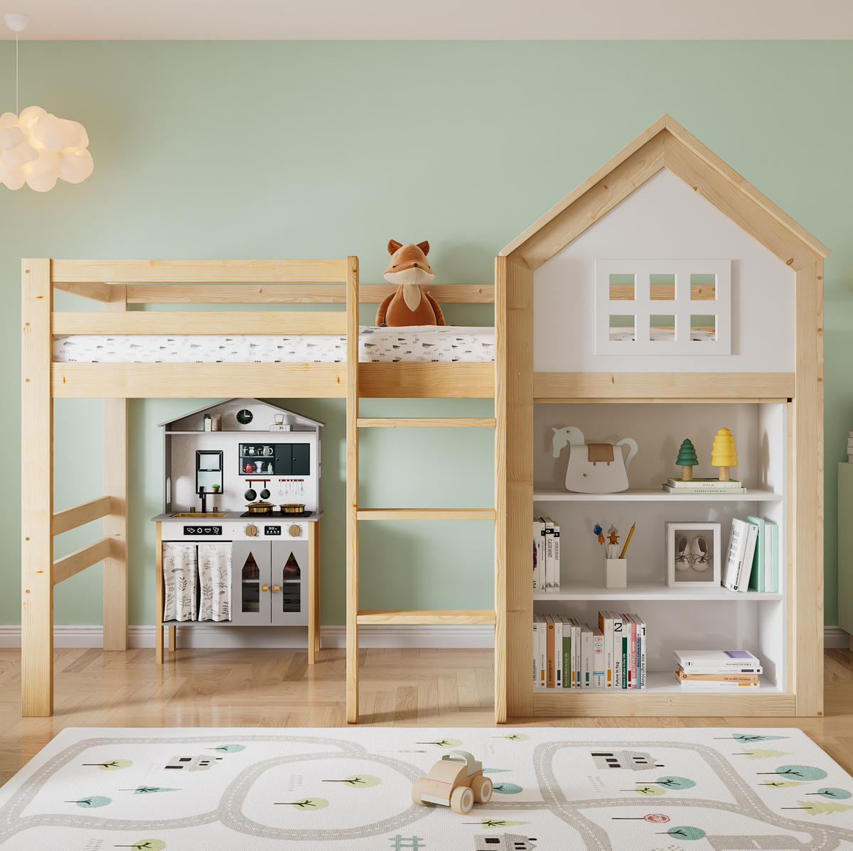 PATROVÁ postel 90/200 cm bílá/přírodní, vyrobená ze dřeva a MDF s úložným prostorem - bílá, dřevo (90/200cm) - OKWISH