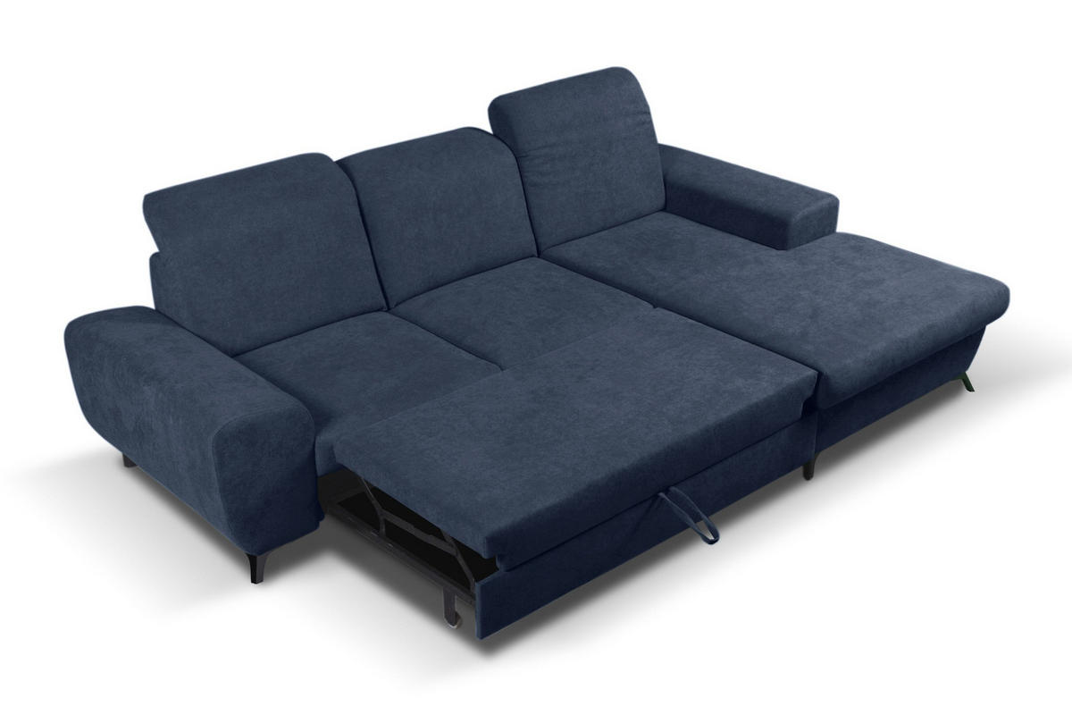 ECKSOFA LUCE R-S Blau Plüsch-Stoff mit Schlaffunktion - Blau, Holz (279/172cm) - MASSENO