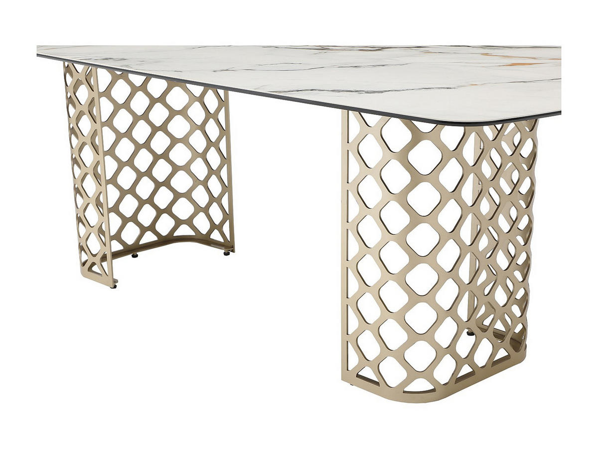 ESSTISCH - 8 Personen - Sicherheitsglas & Keramik - Marmor-Optik Weiß & Goldfarben - GOLDENA - Weiß, Glas (220/100/76cm) - Vente-Unique