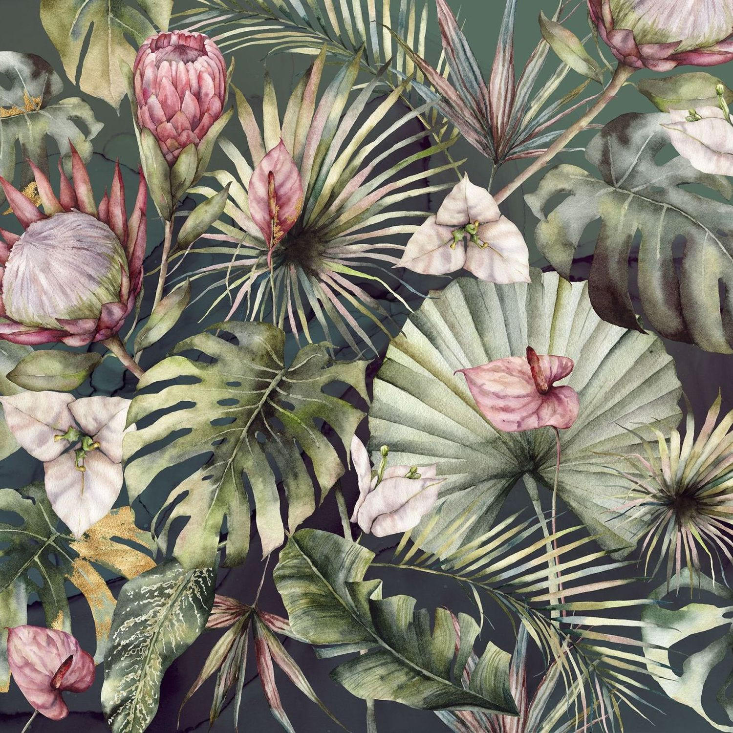 FOTOTAPETE Dschungelmuster 300 x 280 cm - Grün, Papier (300/280cm) - Sanders & Sanders