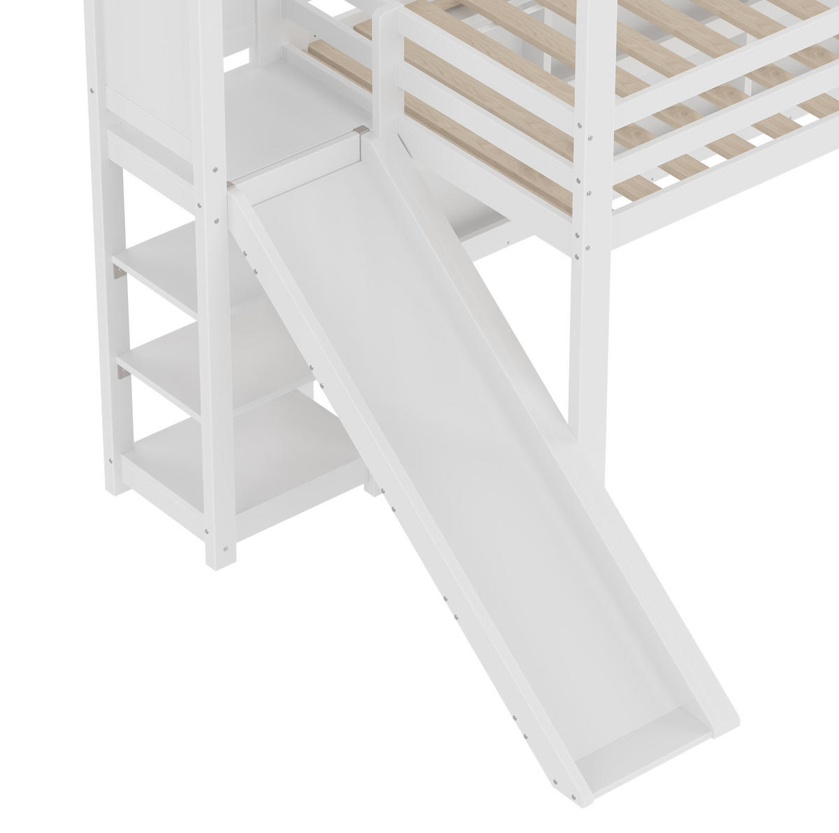 HOCHBETT 90x200 cm in Weiß mit Rutsche, Treppe, LED-Leiste und Regalen - Weiß, Holz (90/200cm) - IVMEU