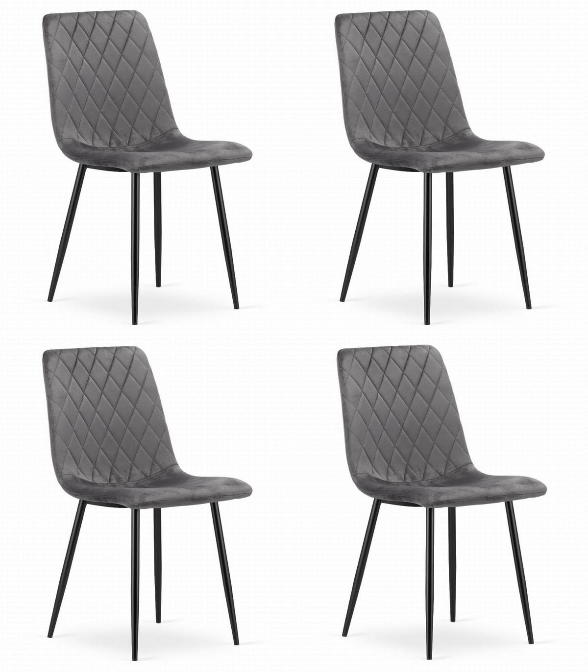 ESSZIMMERSTUHL 4er Set Dunkelgrauer Velours, Bequeme Sitzfläche, Metallfüße - Grau, Textil (51/86/56cm) - Best For Home