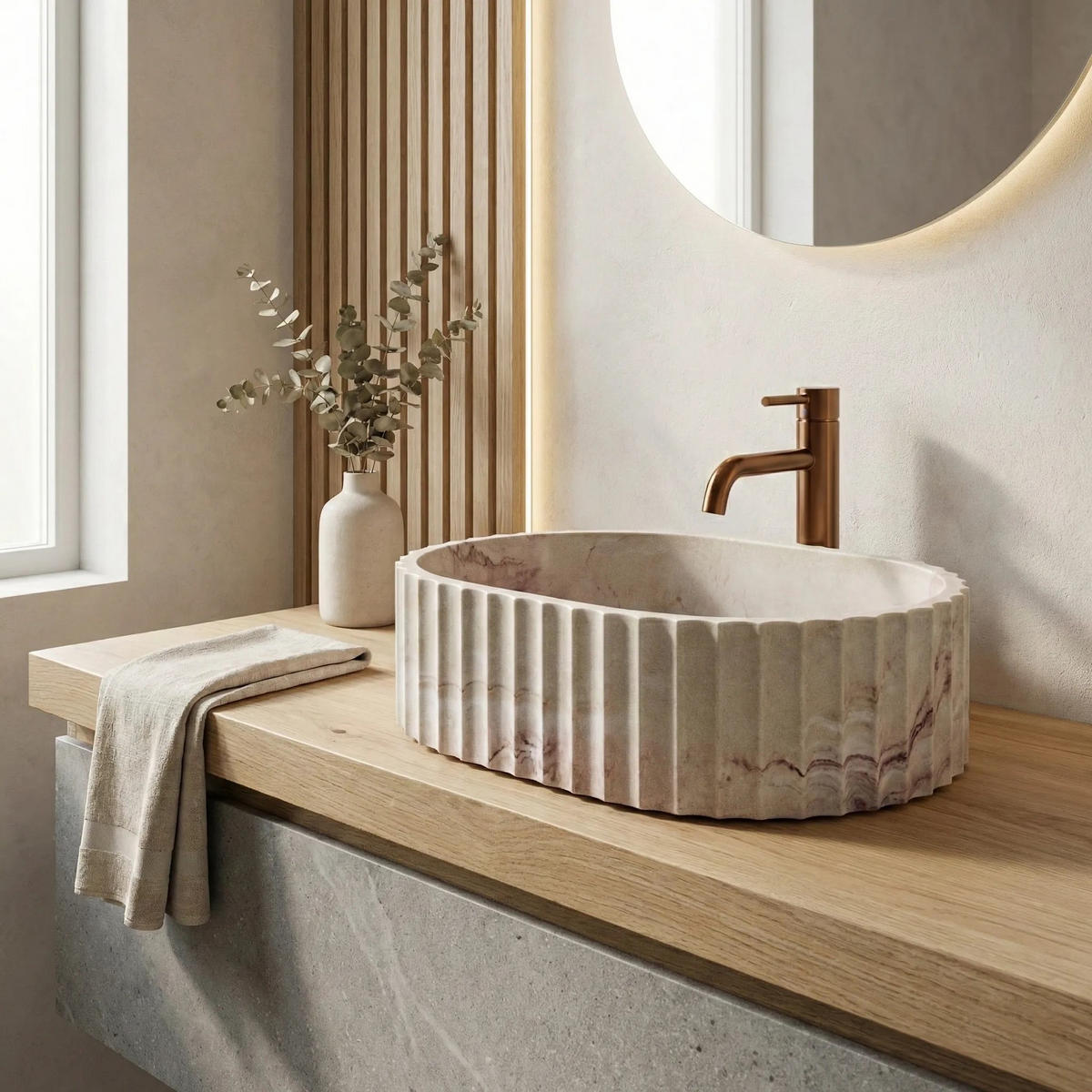 AUFSATZWASCHBECKEN Rea Margaret Gio - Beige, Kunststoff (35.5/15.5/49.5cm) - REA