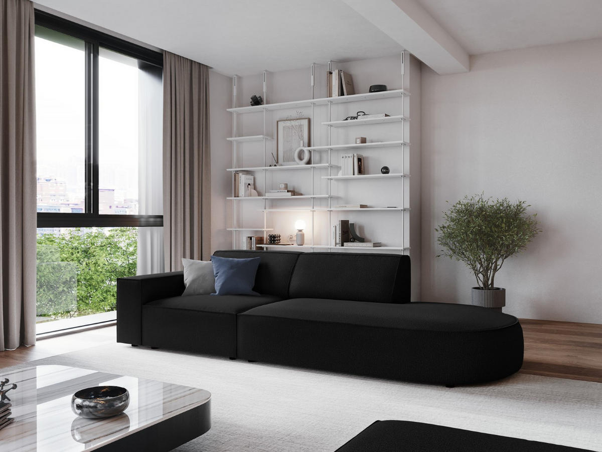 RECHTES-SOFA Jodie aus strukturiertem Stoff schwarz 3 Sitzplätze - Schwarz, Textil (102/70/262cm) - Micadoni