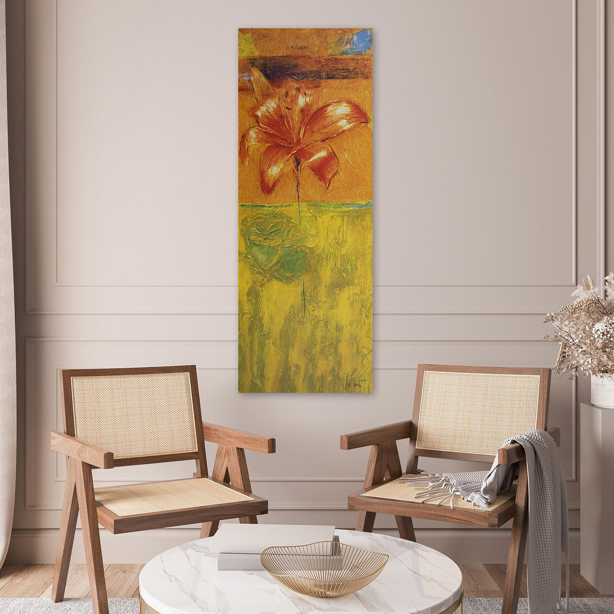 WANDBILD seerosenblüte gemalt - Orange, Textil (30/90cm) - Feeby