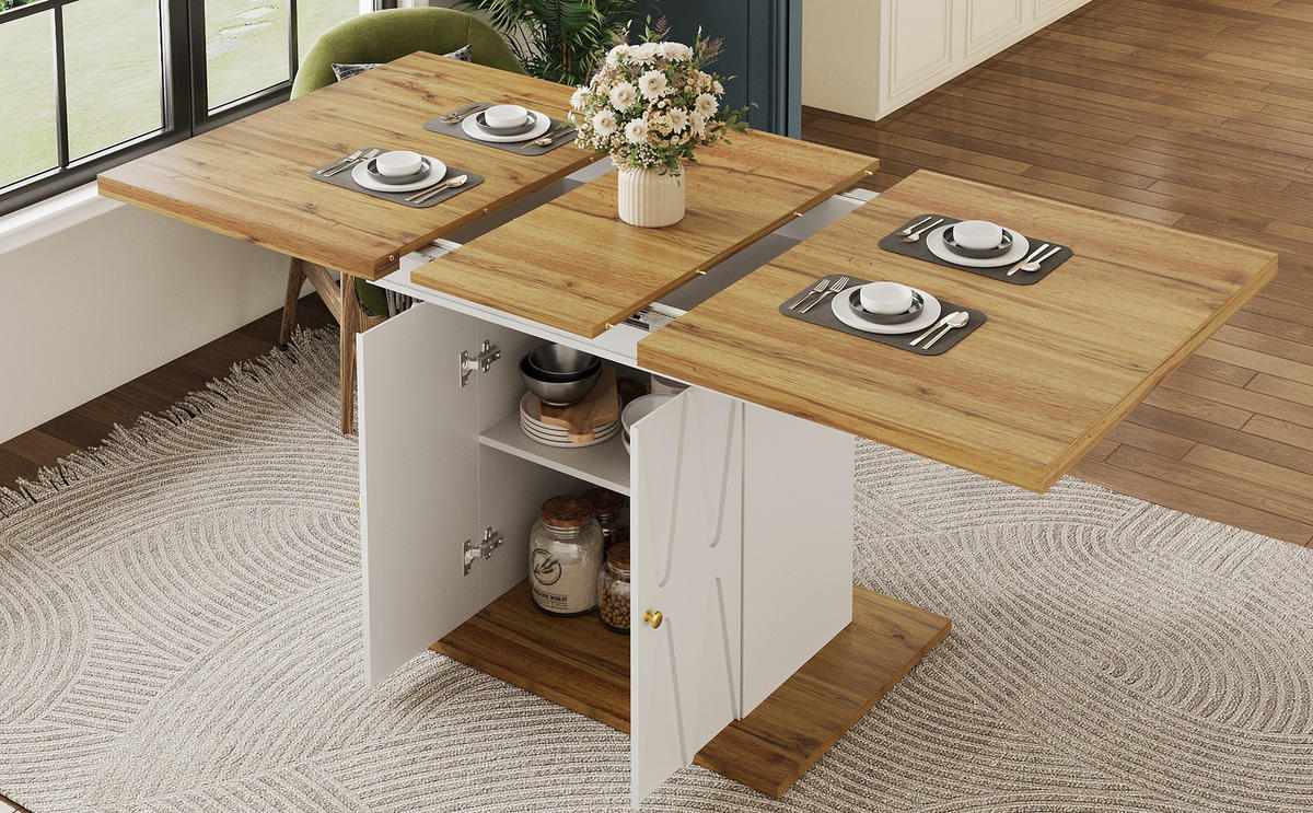 AUSZIEHTISCH 110/70/76,5 cm weiß mit Stauraum in Tischbeinen aus MDF und Metall - Weiß, Holzwerkstoff (110/70/76.5cm) - OKWISH