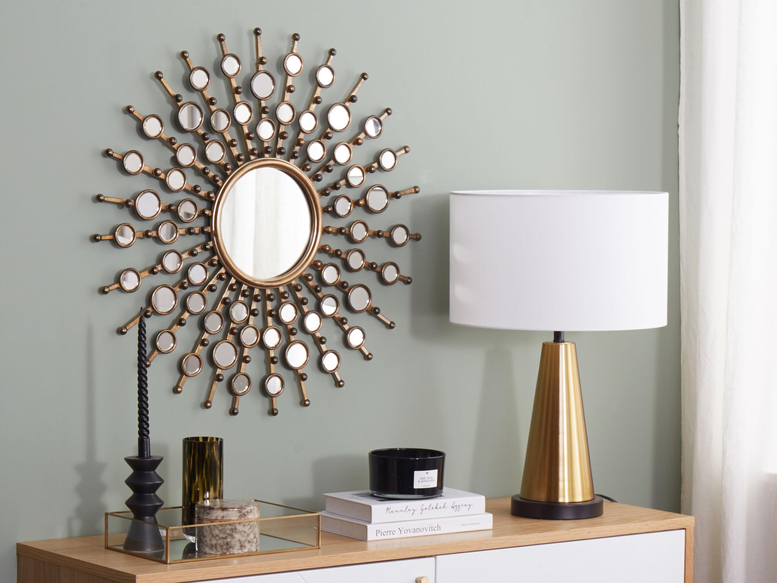WANDSPIEGEL gold Sonnenform 70 cm Blois - Goldfarben, Metall (70/70/3cm) - Beliani