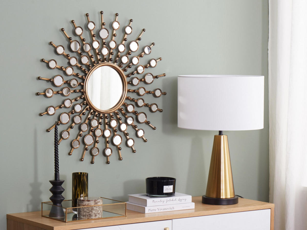 WANDSPIEGEL gold Sonnenform 70 cm Blois - Goldfarben, Metall (70/70/3cm) - Beliani
