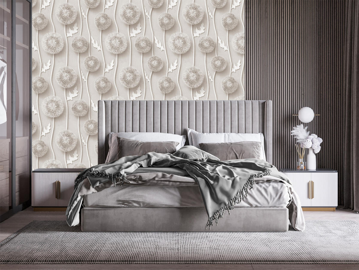 VLIESTAPETE Pusteblumen in 3D-Optik – Beige, Grau – 50x1000 cm - Beige/Grau, Papier (50/1000cm) - Muralo