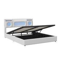 POLSTERBETT 140/200 cm Weiß mit hydraulischem Stauraum, LED-Kopfteil mit Ablage und USB-Anschluss - Weiß, Metall (140/200cm) - EuroLiving