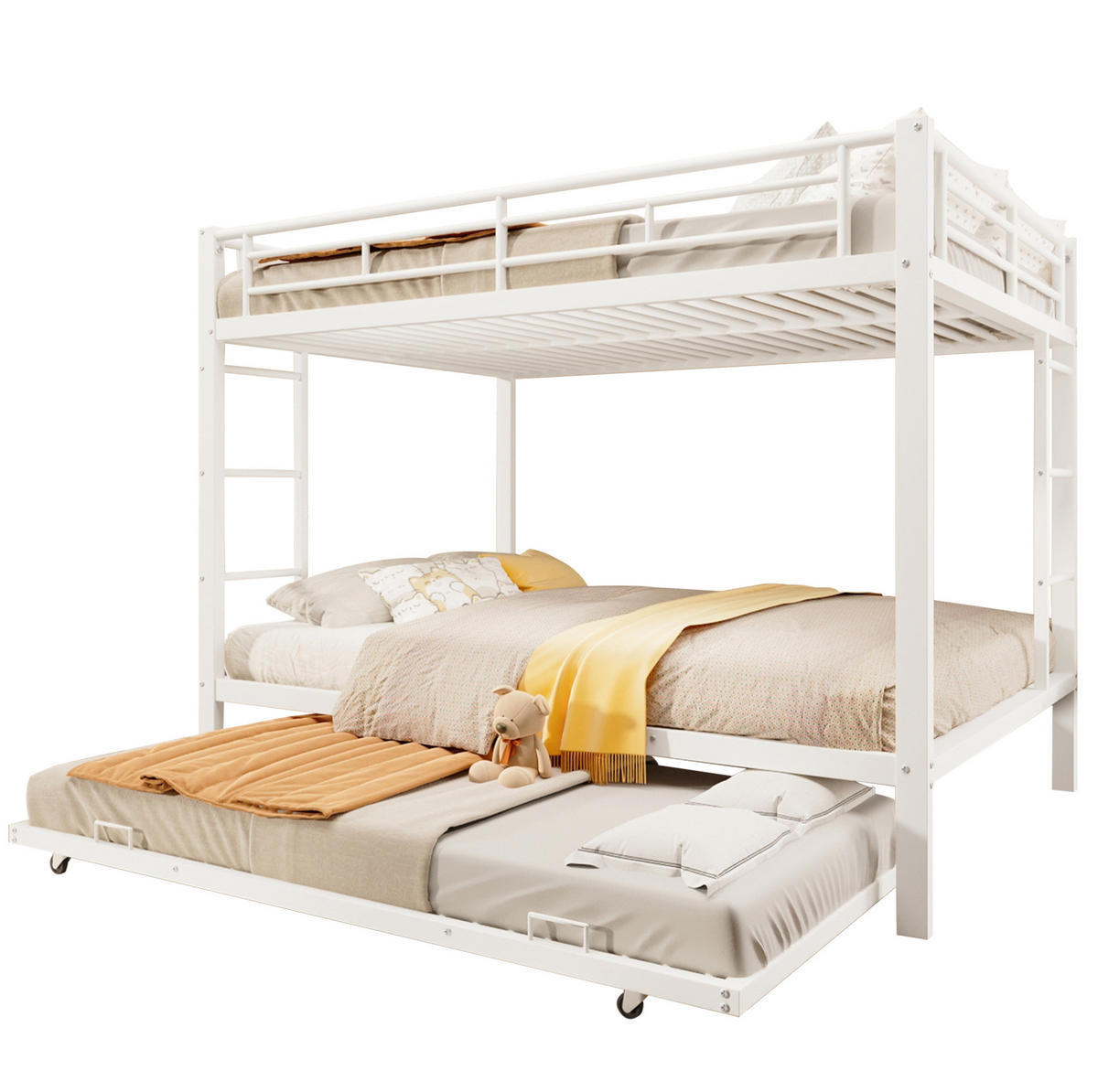 ETAGENBETT 140/200 cm Weiß mit Ausziehbett ohne Matratze - Weiß, Metall (140/200cm) - MIVRAY