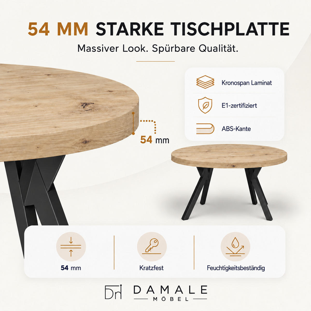 ESSTISCH rund ausziehbar 90/190/76 cm, Eiche Artisan, 54 cm Tischplatte + Y Metallgestell Schwarz - Schwarz/Eiche Artisan, Holzwerkstoff/Metall (90/190/76cm) - Damale Möbel