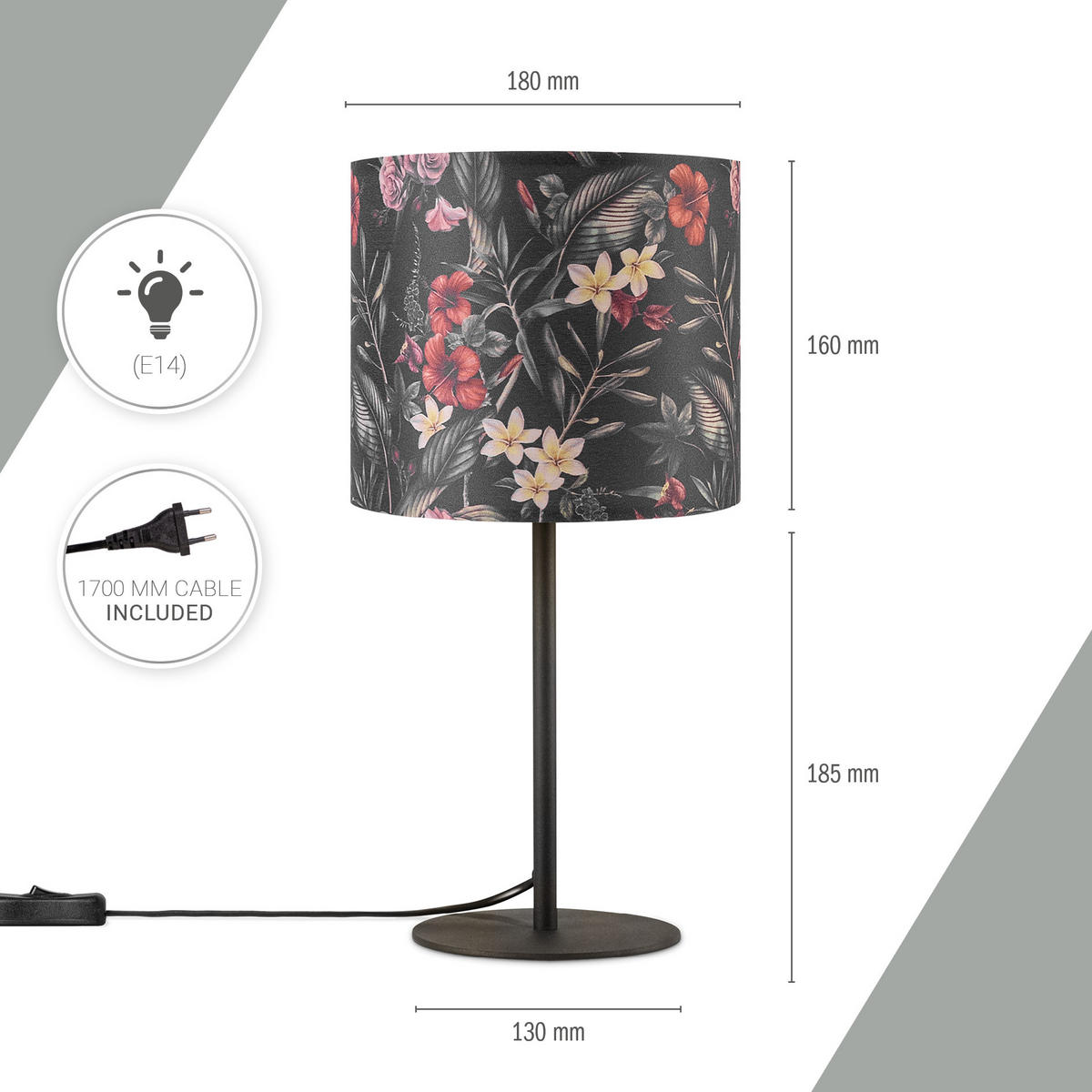 TISCHLAMPE Luca Tl Flo 004 - Multicolor/Schwarz, Metall (18/18/36.5cm) - Paco Home