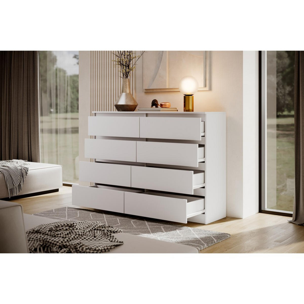 KOMMODE Lemon 140 cm mit acht Schubladen weiß matt - Weiß, Holzwerkstoff (140/101.5/39cm) - Beautysofa