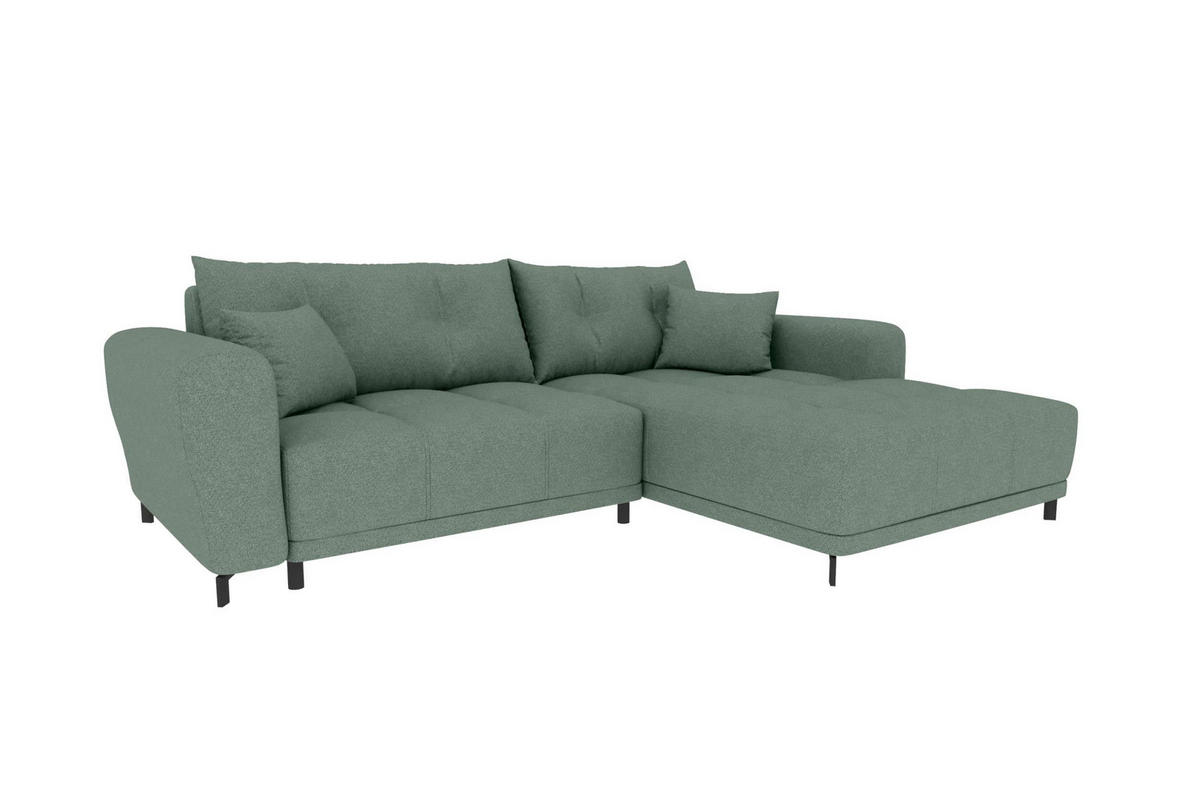 ECKSOFA Massimo Strukturstoff Salbeigrün inkl. Schlaffunktion Rechts - Salbeigrün/Schwarz, Textil/Metall (246/177cm) - 99rooms