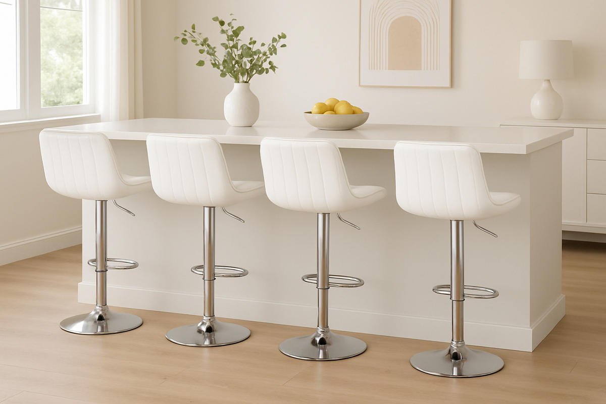 BARHOCKER 2er Set Lentos Kunstleder chrom weiß - Chromfarben/Weiß, Kunststoff/Metall (50/108/50cm) - TPFLiving