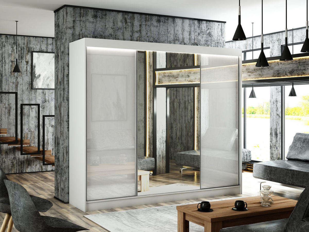 SCHIEBETÜRENSCHRANK ELIS - Weiß, Holzwerkstoff (250/215/61cm) - Meblini