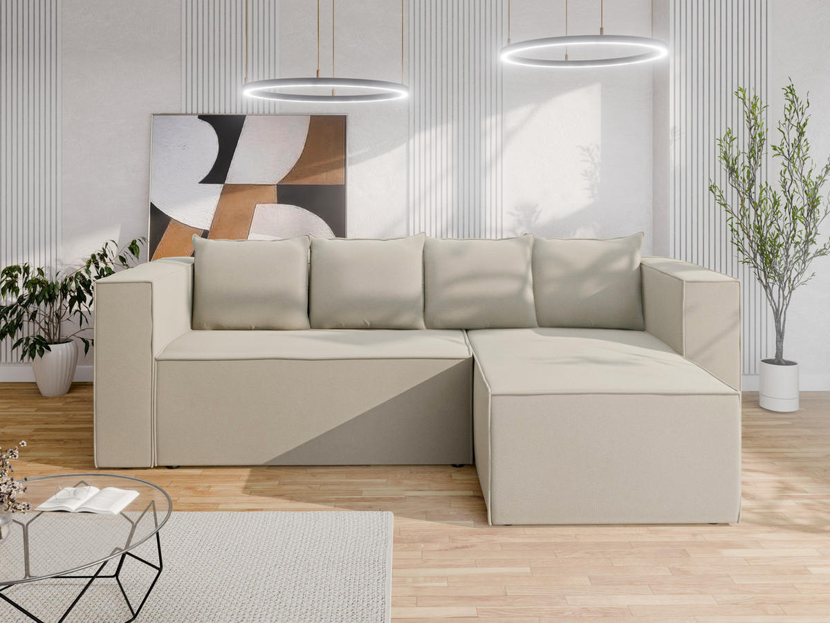 ECKSCHLAFSOFA AURIX Schlafsofa mit Bettkasten, Creme - Creme, Holz (150/244cm) - Panda Möbel