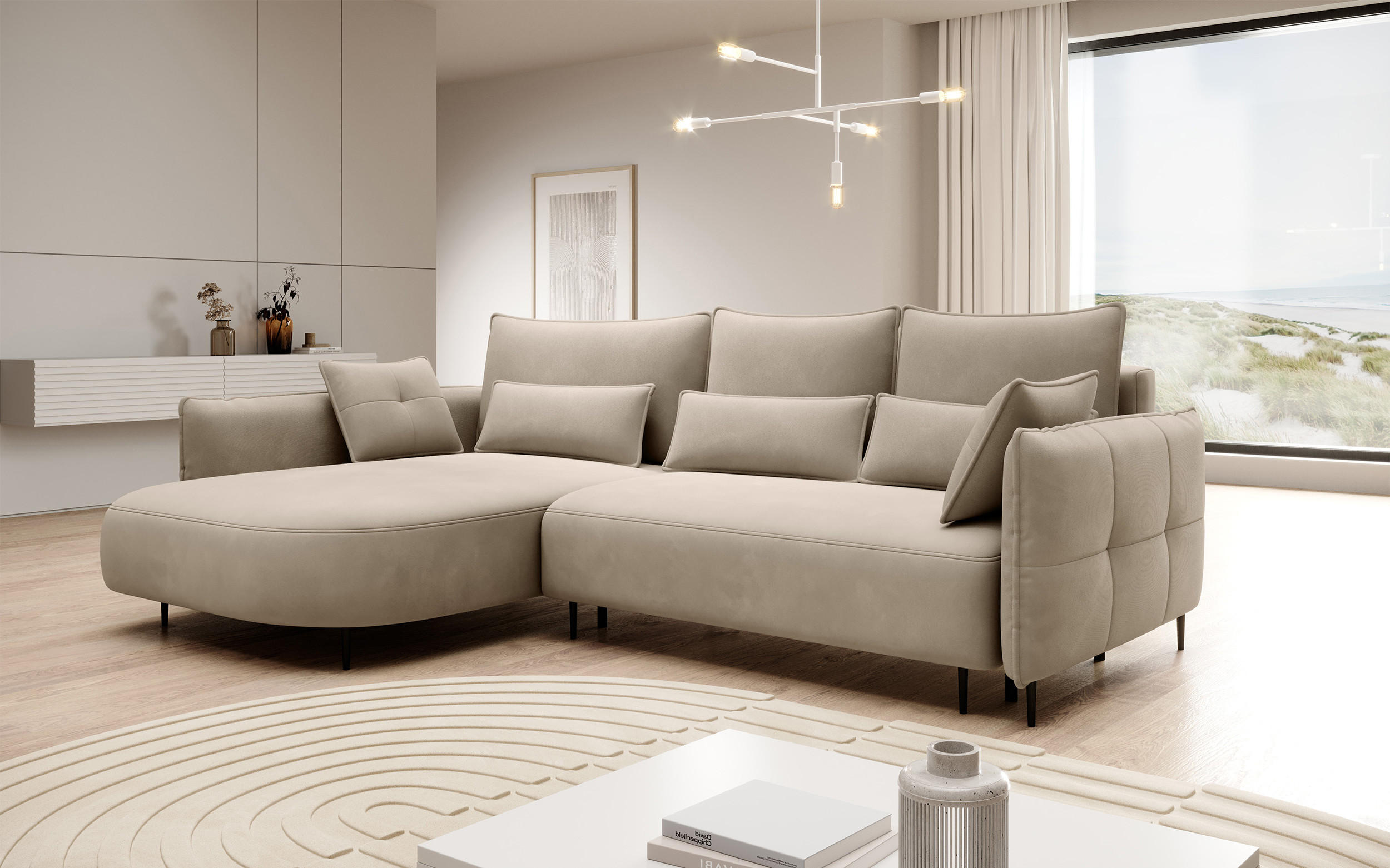 ECKSOFA Oblivio Hellbeige Velours - Beige/Schwarz, Textil/Metall (285/200cm) - Selsey