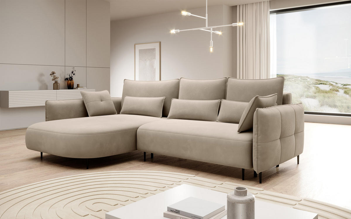 ECKSOFA Oblivio Hellbeige Velours - Beige/Schwarz, Textil/Metall (285/200cm) - Selsey