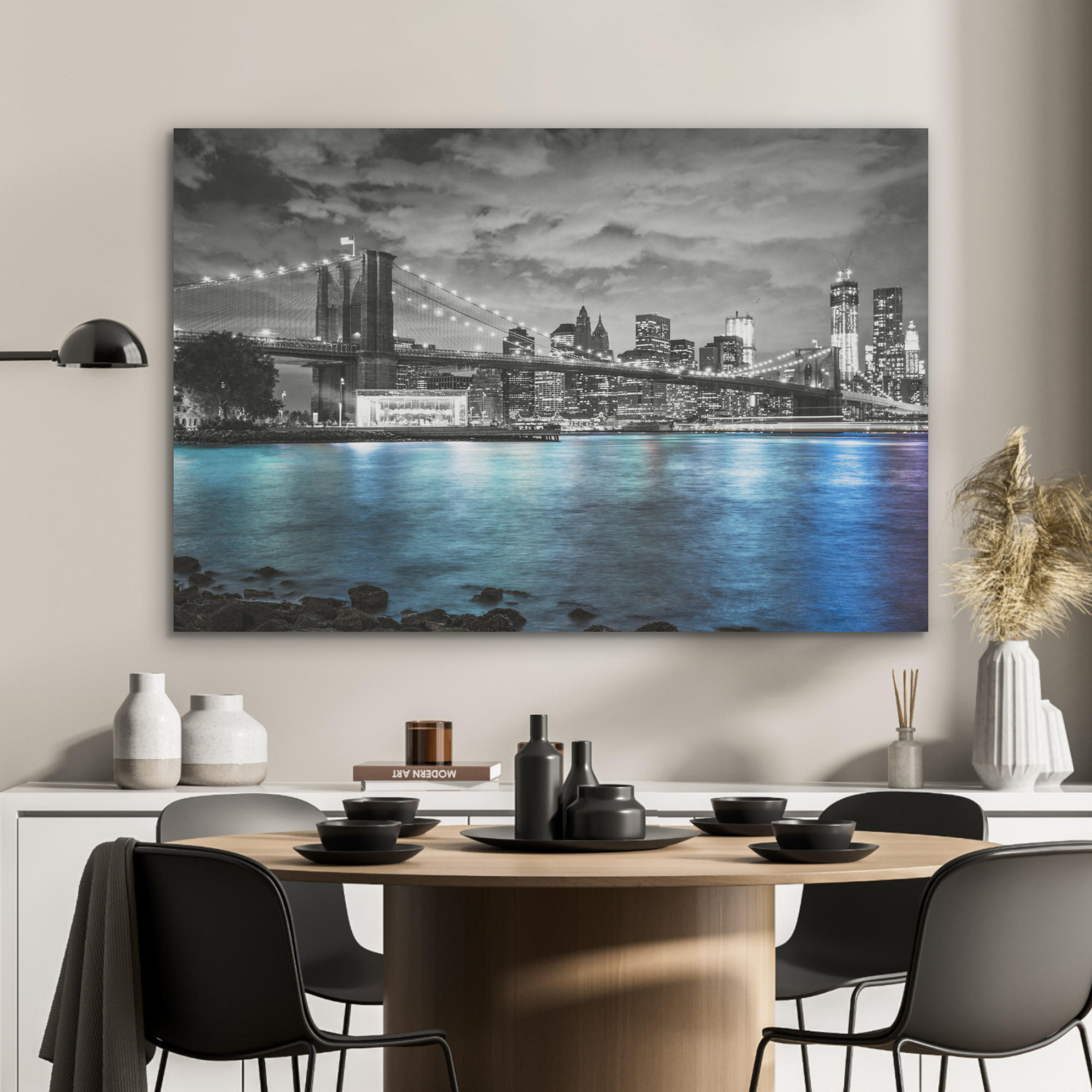 AKUSTIKPANEEL New York - Skyline - Stadt - Blau 100x70 cm - Blaugrau, Textil (100/0.9/70cm) - MuchoWow