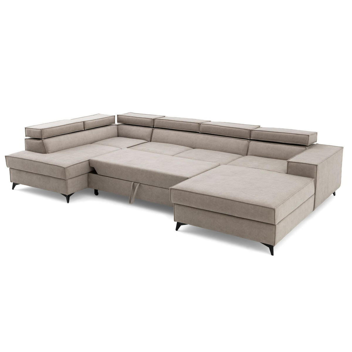 ECKSOFA PURE U Links mit Schlaffunktion 127x270 Velours Creme - Creme/Schwarz, Holz/Textil (340/204cm) - Muffo