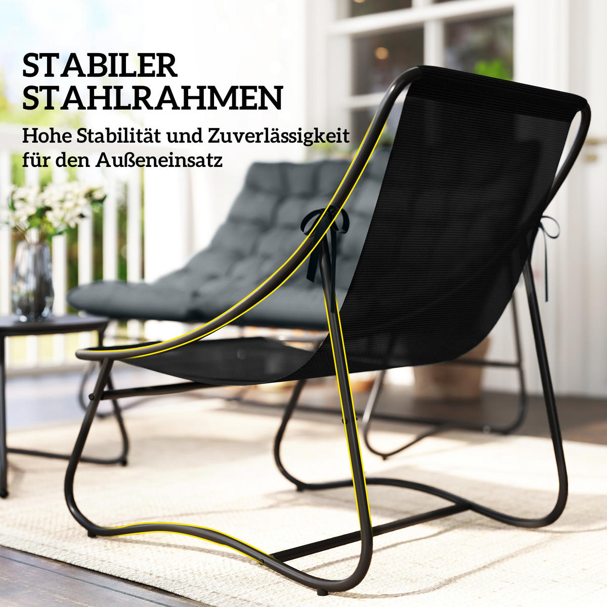 4-SITZER GARTENMÖBEL-SET DE-06540 2 Stühle, 1 Doppel-Sofa, 1 Tisch, dicke Kissen Grau - Grau, Textil/Metall - ComfortXL