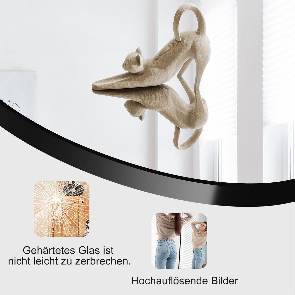 GANZKÖRPERSPIEGEL 63x173 cm, gebogener Aluminiumrahmen, freistehend/Wandmontage in Schwarz, für Wohn- & Schlafzimmer - Schwarz, Glas/Metall (63/2/173cm) - BRILVERDE