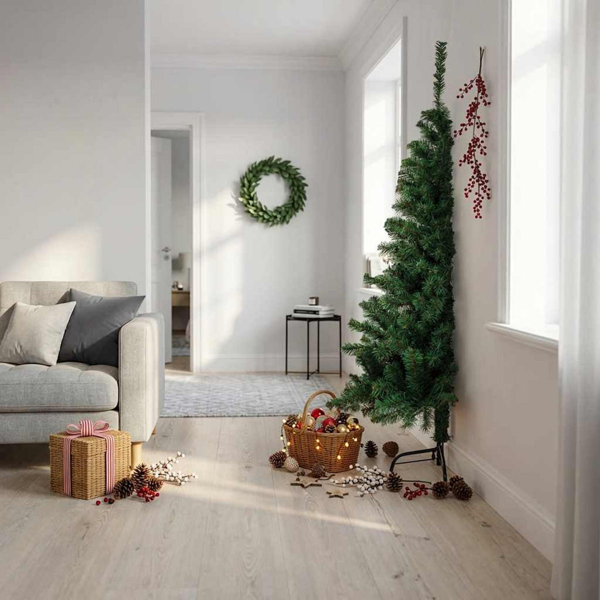HALB-WEIHNACHTSBAUM Künstlicher Mit Ständer Grün 180 Cm Pvc - Grün, Kunststoff (180cm) - vidaXL