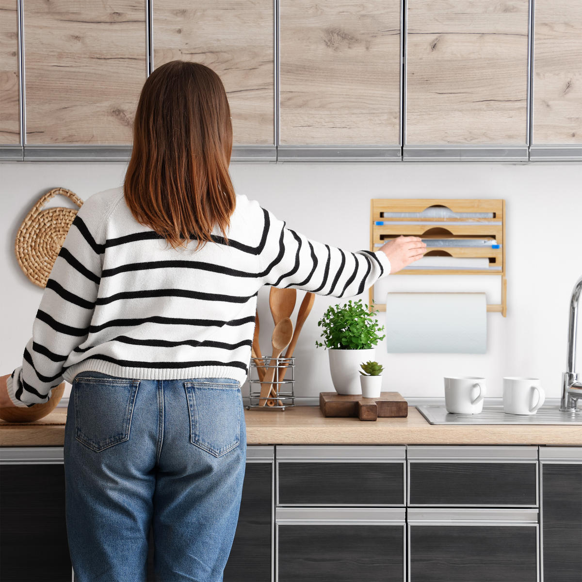 FOLIENSPENDER - Hellbraun, Holz/Holzwerkstoff (36/31/10cm) - Relaxdays