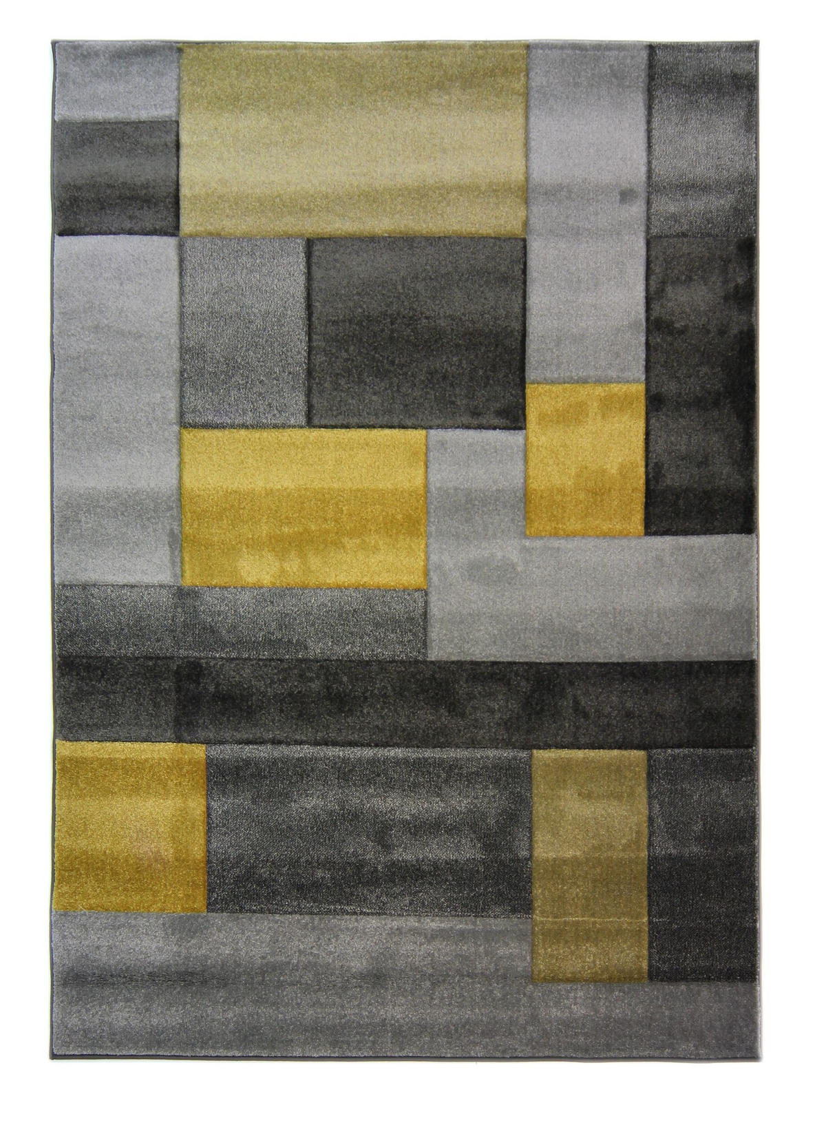 TEPPICH geometrisch 3D-Effekt handgearbeitet NIDD CLARA, Gelb-Grau 120x170 cm - Gelb, Textil (120/170cm) - KADIMA DESIGN