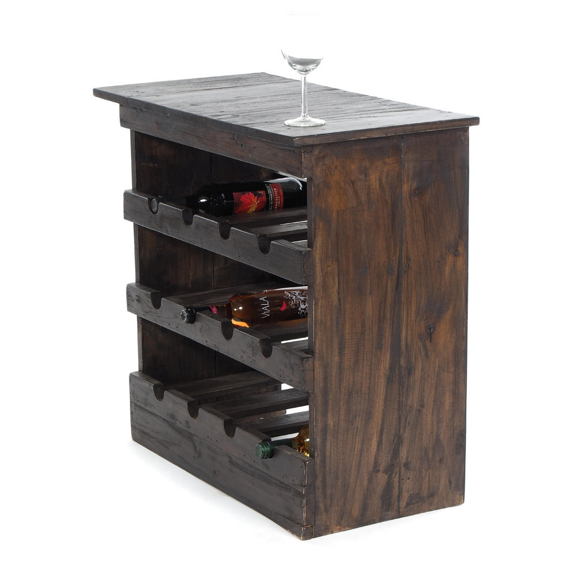 FLASCHENREGAL RUSTIQUE Recyclingholz massiv, für 12 Flaschen, mit Ablagefläche 03 dunkelbraun - Dunkelbraun, Holz (70/70/38cm) - DESIGN DELIGHTS