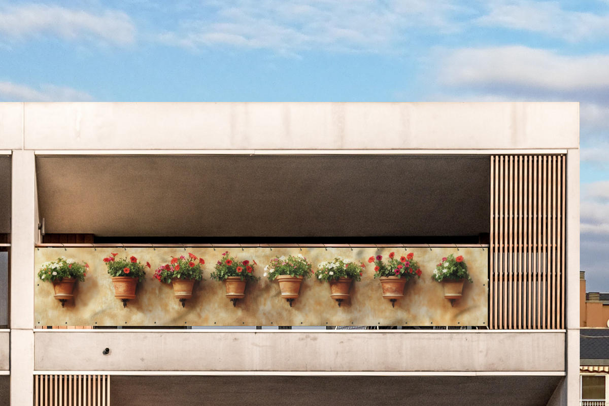 BALKON-SICHTSCHUTZ Blumentöpfe - Wand - Vintage - Terra cotta, Kunststoff (500/75cm) - MuchoWow